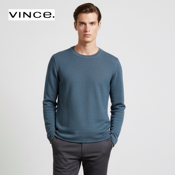 Vince Men’s 100% Linen Crewneck Sweater Knit Pullover Teal M Business Casual